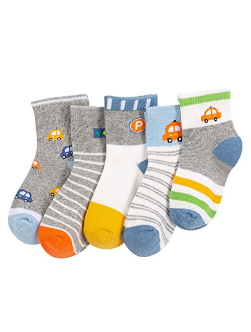 NATUST 5-Pack Boys Girl Cotton Dinosaur Pattern Crew Socks