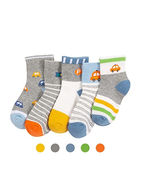 NATUST 5-Pack Boys Girl Cotton Dinosaur Pattern Crew Socks