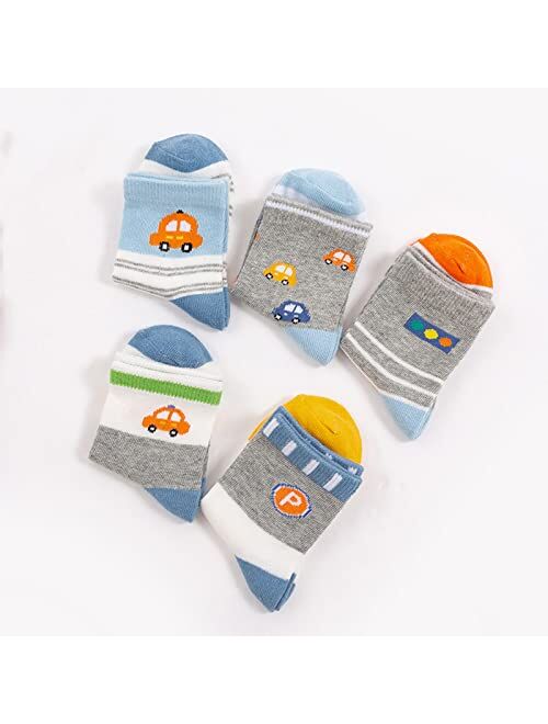 NATUST 5-Pack Boys Girl Cotton Dinosaur Pattern Crew Socks