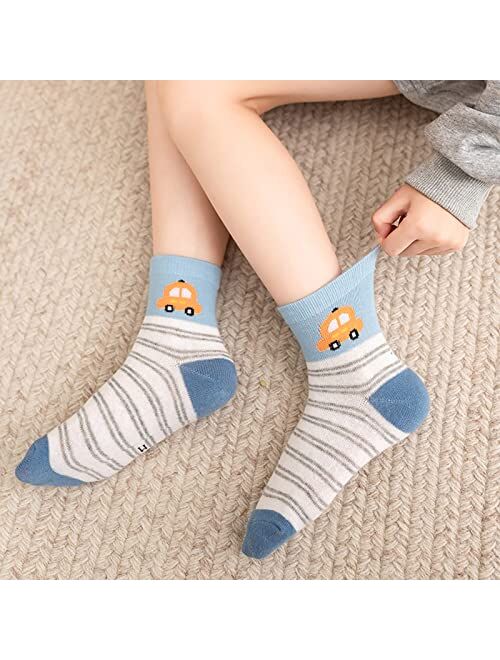 NATUST 5-Pack Boys Girl Cotton Dinosaur Pattern Crew Socks