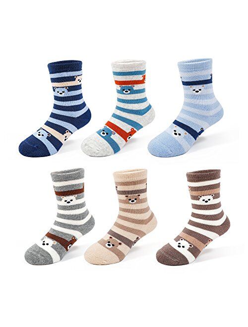 COCOLUNAM Boys Winter Thick Cotton Socks Kids Warm Lovely Bear Socks 6 Pack