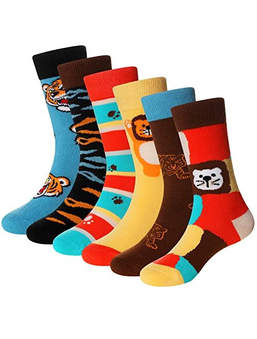 SeeyAN Boys Cotton Crew Socks Kids Novelty Animal Soft Funny Casual Fashion Breathable Childs Socks 6 Pairs