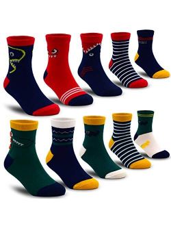 HONISEN Boys' 10-Pack Cotton Crew Sock Kids Fashion Athletic Socks