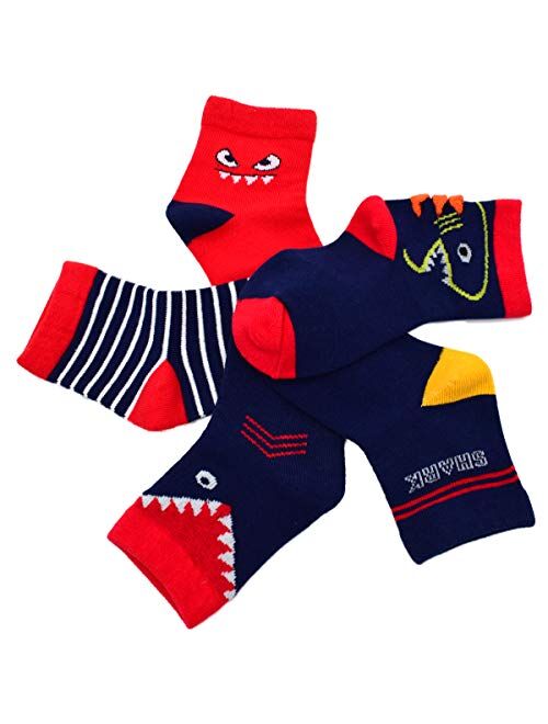 HONISEN Boys' 10-Pack Cotton Crew Sock Kids Fashion Athletic Socks