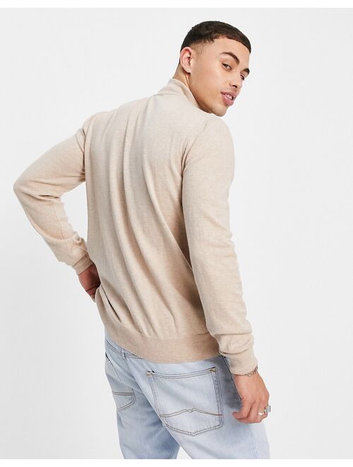 New Look knitted half zip sweater in stone