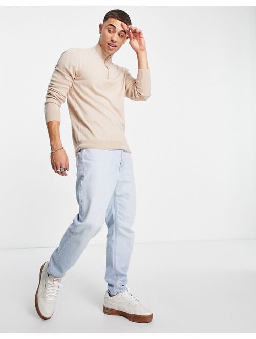 New Look knitted half zip sweater in stone