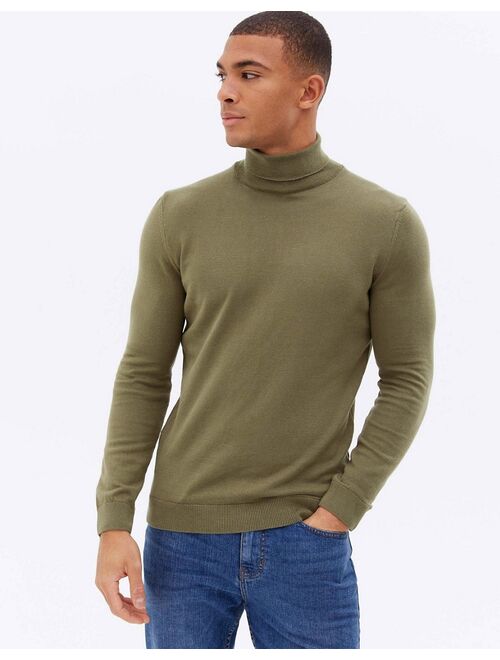 New Look roll neck knitted sweater in khaki