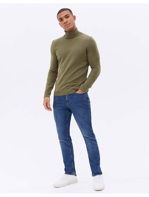 New Look roll neck knitted sweater in khaki