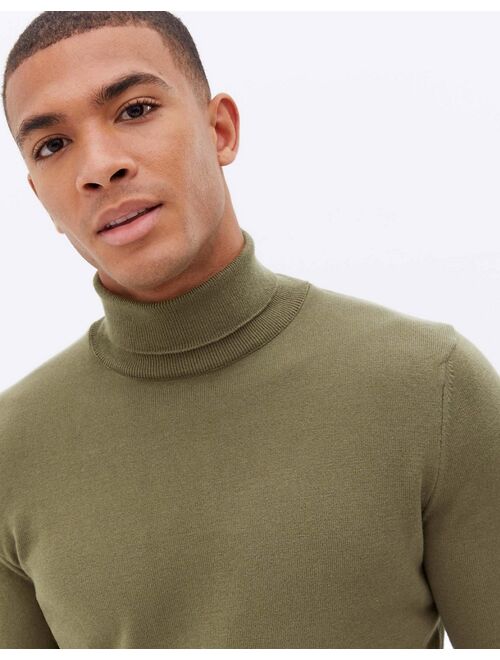 New Look roll neck knitted sweater in khaki