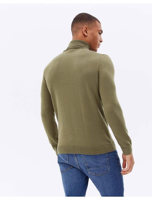 New Look roll neck knitted sweater in khaki