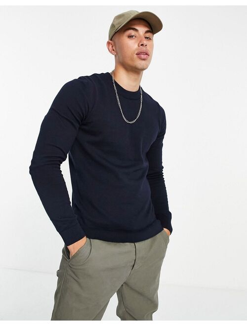 New Look muscle fit knitted sweater in navy