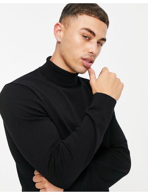 New Look roll neck knitted sweater in black