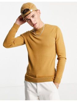 muscle fit knit sweater in camel