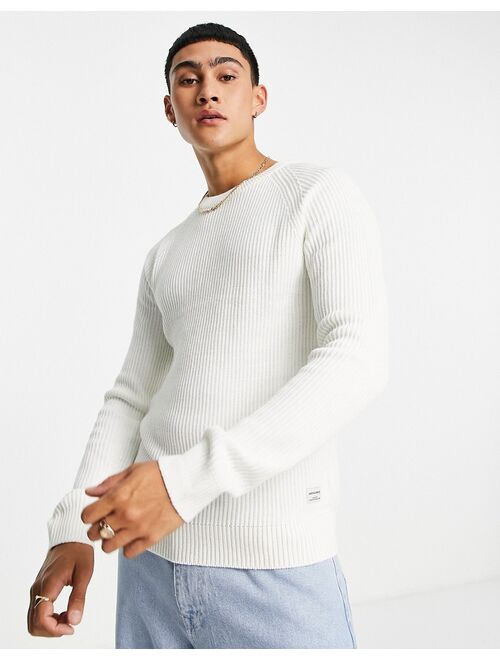 Jack & Jones Originals ribbed sweater in white