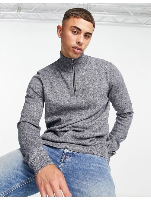 Jack & Jones Essentials quarter zip sweater in navy & white