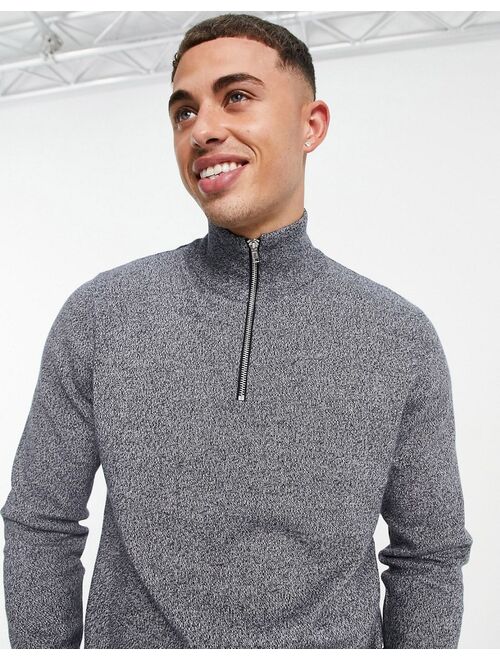 Jack & Jones Essentials quarter zip sweater in navy & white