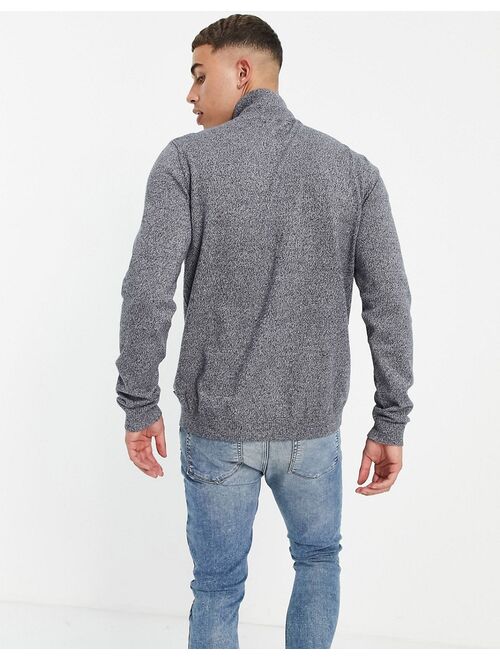 Jack & Jones Essentials quarter zip sweater in navy & white