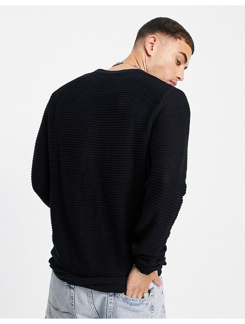 Jack & Jones Essentials ribbed sweater in black