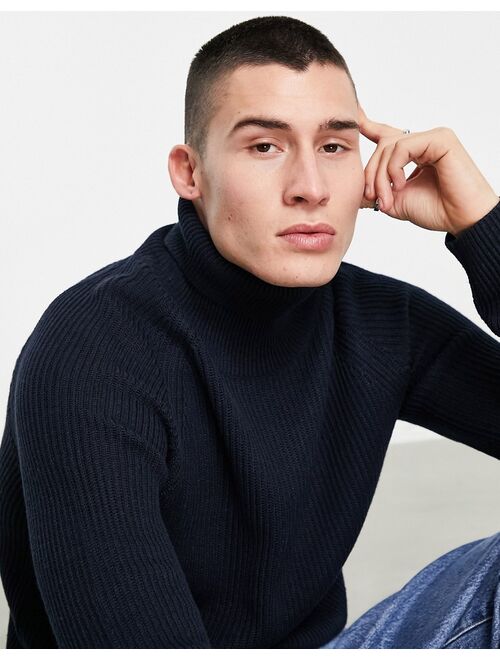 Jack & Jones Originals ribbed roll neck sweater in navy