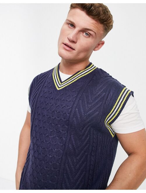 Jack & Jones cable knitted vest in navy