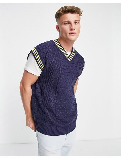 Jack & Jones cable knitted vest in navy