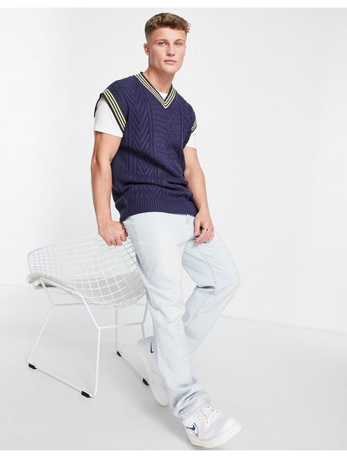 Jack & Jones cable knitted vest in navy