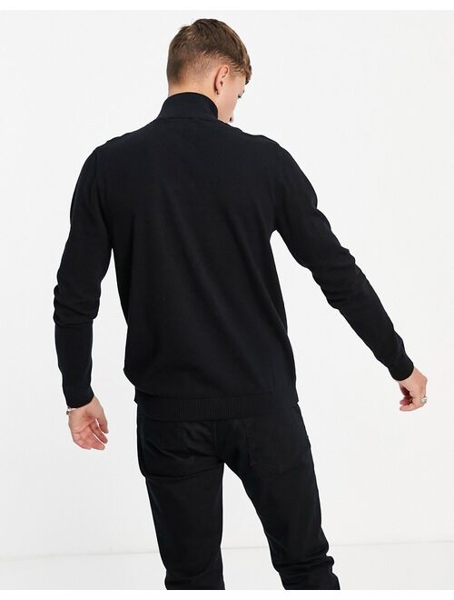 Jack & Jones Essentials quarter zip sweater in black