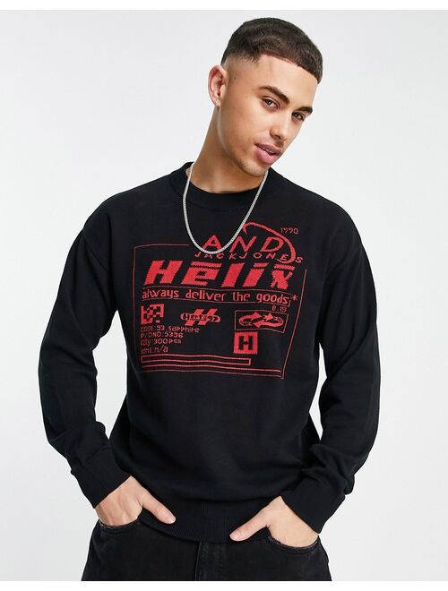 Jack & Jones Originals pattern sweater in black with red