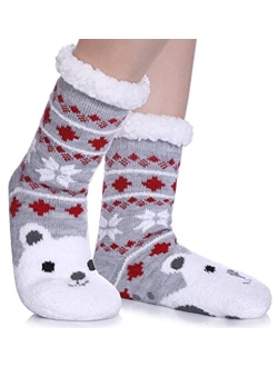 FNOVCO Kids Slipper Socks Boys Girls Fuzzy Soft Thick Cozy Warm Fleece lined Winter Indoor Christmas Socks