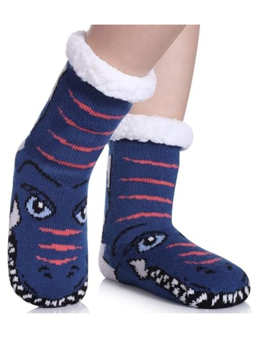 FNOVCO Kids Slipper Socks Boys Girls Fuzzy Soft Thick Cozy Warm Fleece lined Winter Indoor Christmas Socks