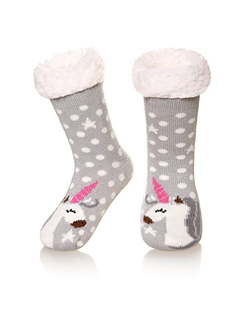 AMENLAN Girls Boys Slipper Socks Soft Warm Fuzzy Plush Fleece Lined Stocking Fluffy Comfy Thick Winter Socks For Child Kids Toddlers