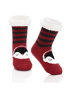 Zando Kids Girls Boys Slipper Socks Christmas Warm Fleece Fuzzy Socks Non-Skid Children Animal Thick Grip Fluffy Socks