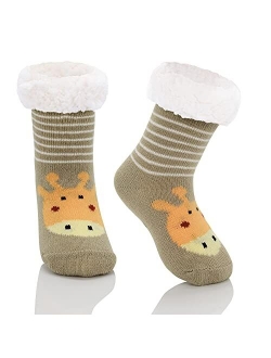 Zando Kids Girls Boys Slipper Socks Christmas Warm Fleece Fuzzy Socks Non-Skid Children Animal Thick Grip Fluffy Socks