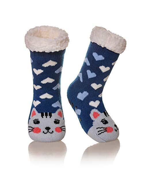 DoSmart Kids Boys Girls Fuzzy Slipper Socks Soft Warm Thick Fleece lined Christmas Stockings For Child Toddler Winter Home Socks