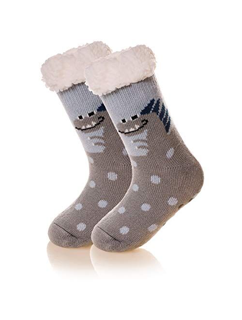 DoSmart Kids Boys Girls Fuzzy Slipper Socks Soft Warm Thick Fleece lined Christmas Stockings For Child Toddler Winter Home Socks