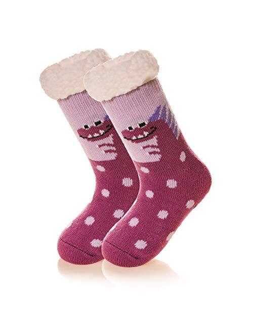 DoSmart Kids Boys Girls Fuzzy Slipper Socks Soft Warm Thick Fleece lined Christmas Stockings For Child Toddler Winter Home Socks