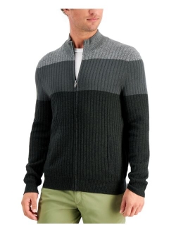 Men's Ombr Colorblocked Ribbed-Knit Full-Zip Sweater, Created for Macy's