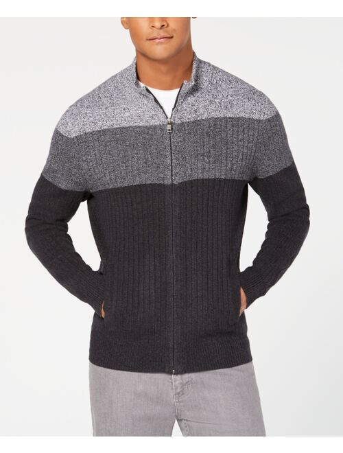 Alfani Men's Ombré Colorblocked Ribbed-Knit Full-Zip Sweater, Created for Macy's