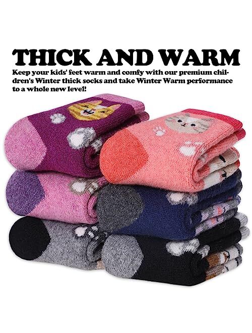 FNOVCO Children's Winter Warm Wool Socks Kids Boys Girls Animal Socks 6 Pairs