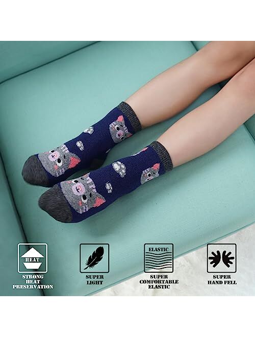 FNOVCO Children's Winter Warm Wool Socks Kids Boys Girls Animal Socks 6 Pairs