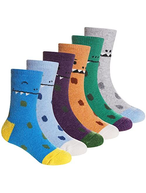 AMENLAN Children's Wool Socks Boys Girls Warm Winter Thick Cozy Thermal Heavy Boot Crew Socks For Kids Toddlers 6 Pairs