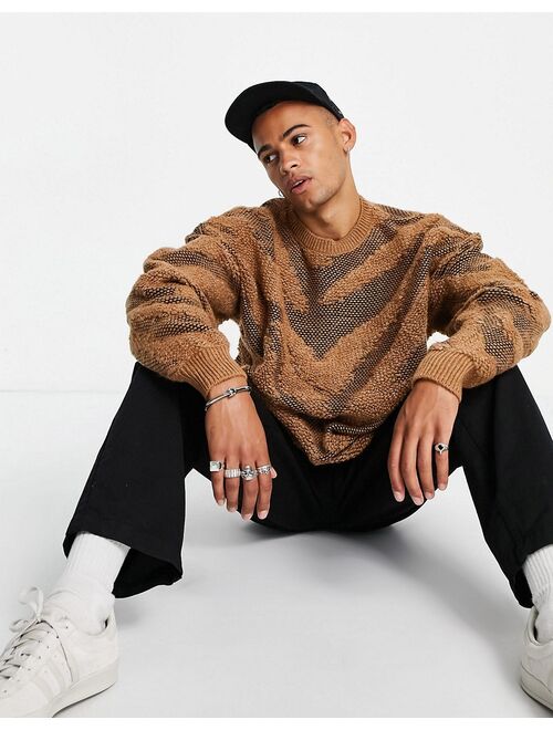 Topman textured zebra design sweater in tan