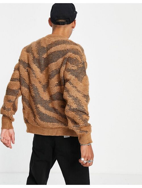 Topman textured zebra design sweater in tan