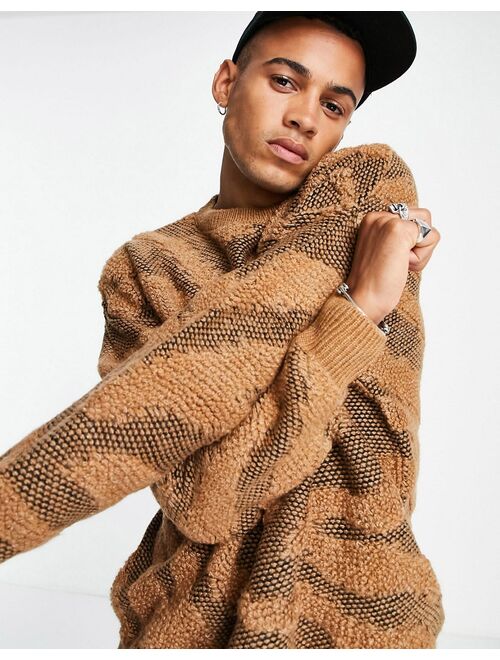 Topman textured zebra design sweater in tan