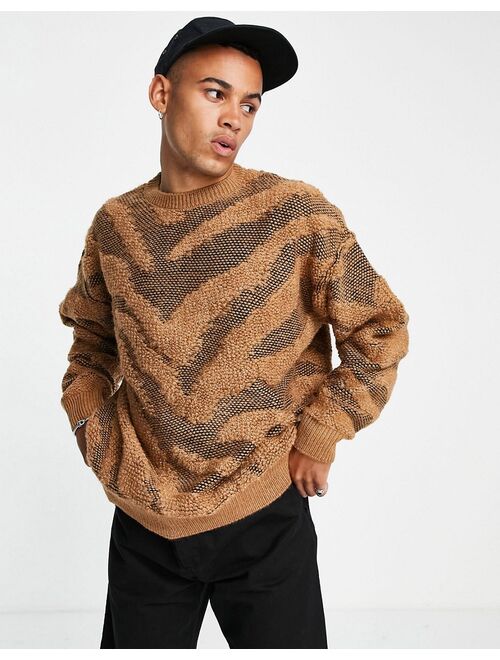 Topman textured zebra design sweater in tan