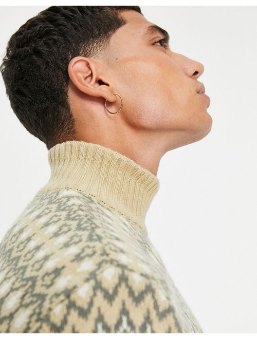 Topman fairisle knitted turtleneck in stone