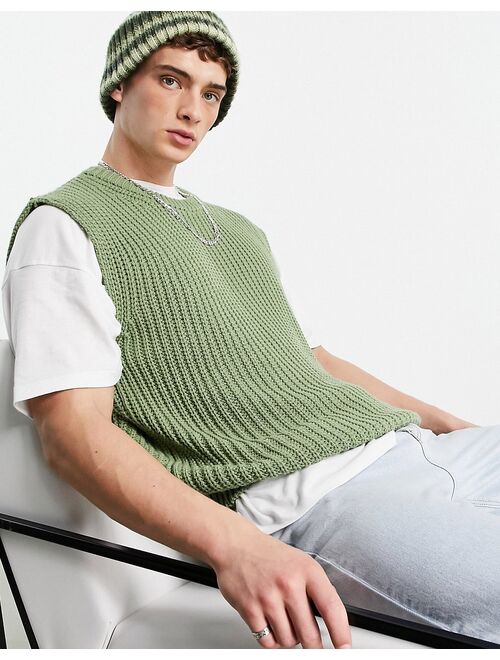 Topman oversized crew neck tank in sage