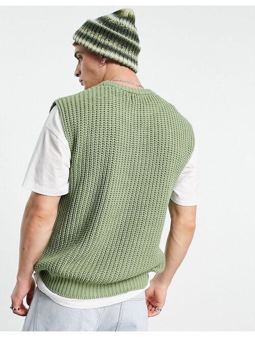 Topman oversized crew neck tank in sage