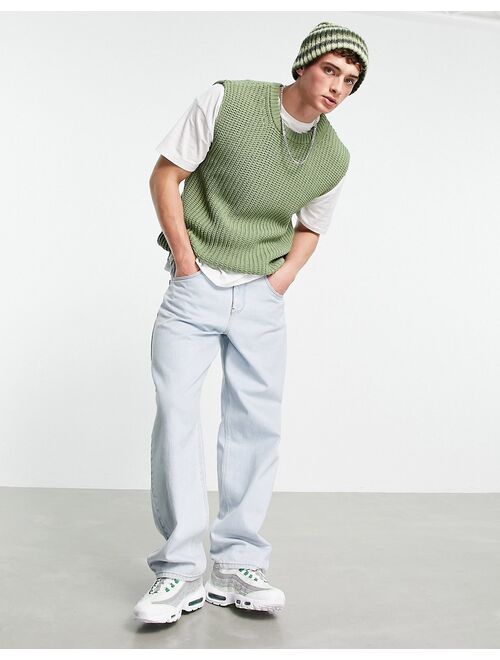 Topman oversized crew neck tank in sage