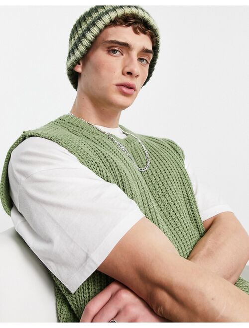 Topman oversized crew neck tank in sage